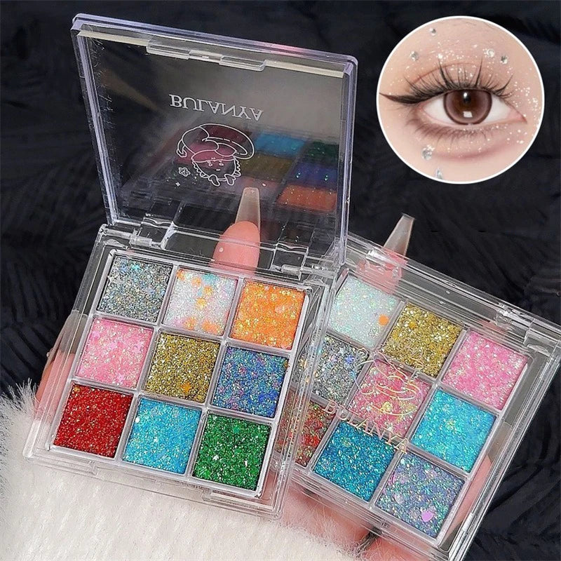 9Color Glitter Eyeshadow Palette Pearly Eyeshadow Palette Makeup Korean Charming Eye Glitter Palette Shiny Eye Shadow Pigments