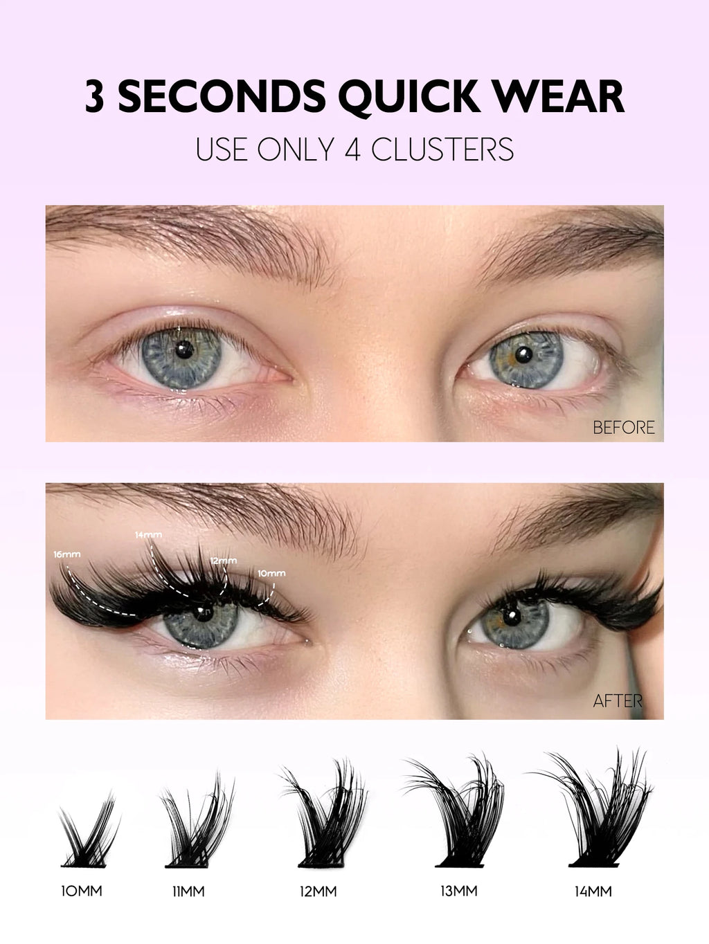 Cat Eyelashes Clusters Kit Winged End Eye Elongated DIY Lash Extension Kit Lash Bond & Seal & Eyelash Tweezers Fox Eye