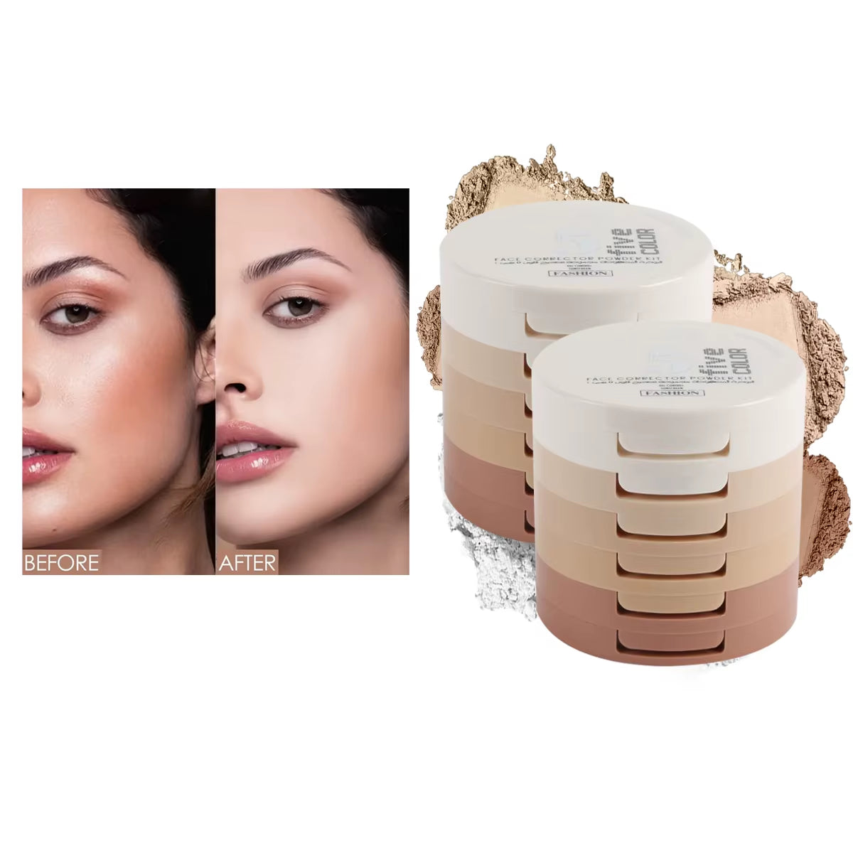 Concealer Contouring Powder, 5 Color 5 Decked Powder Tower, Brightening Skin Tone,Oil Control Makeup Loose Powder Setting Powder