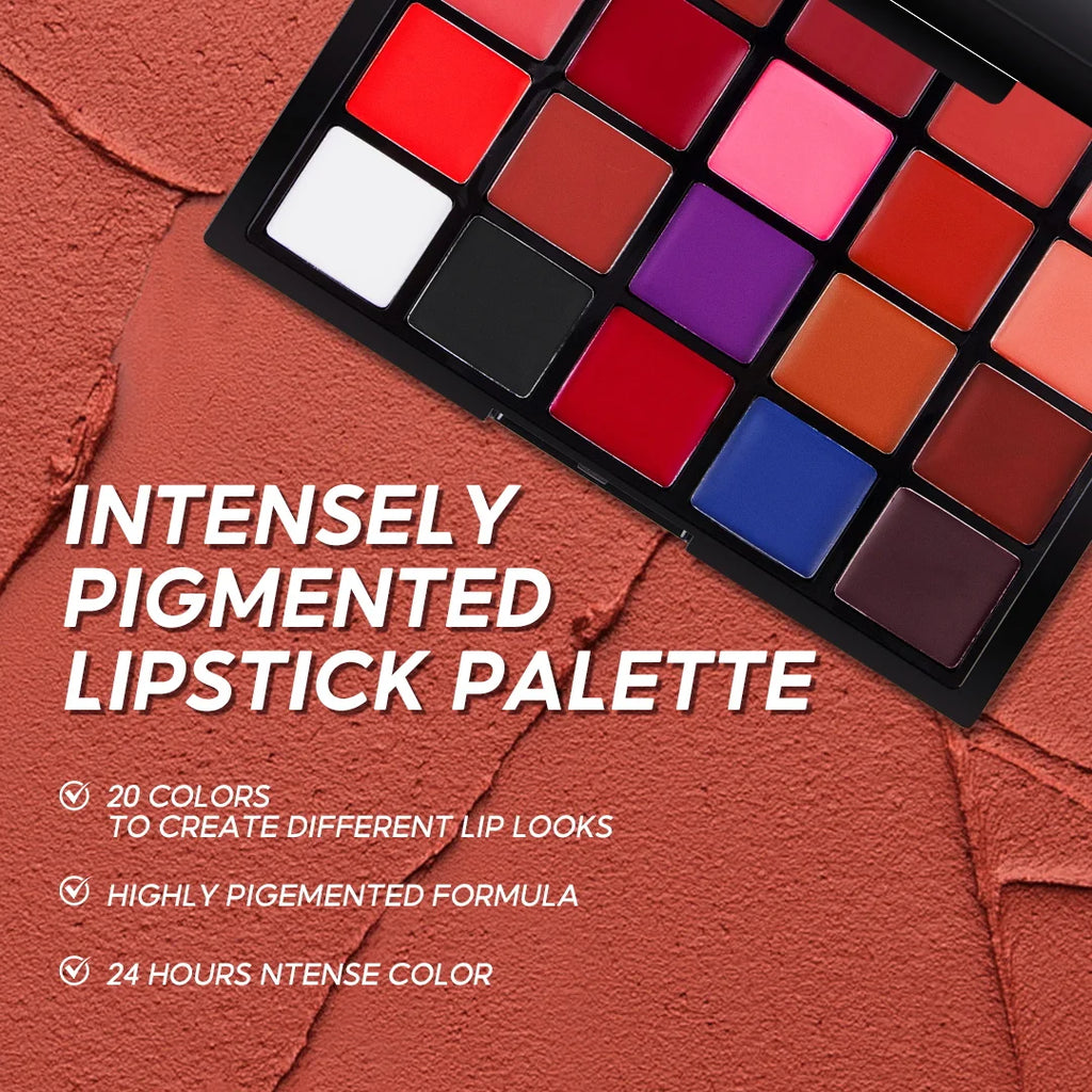 20 Colors Lipstick Palette Matte Velvet Lip Makeup Long Lasting Lip High Pigmented