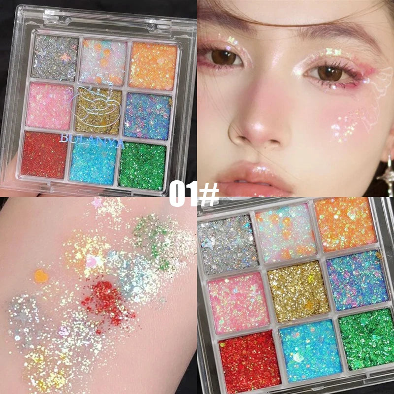 9Color Glitter Eyeshadow Palette Pearly Eyeshadow Palette Makeup Korean Charming Eye Glitter Palette Shiny Eye Shadow Pigments