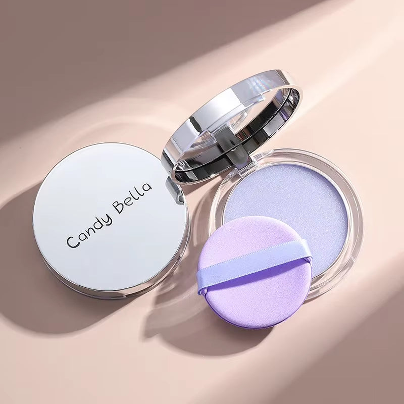 Matte Setting Powder Lasting Oil-Control Purple Glitter Pressed Powder Brightening Face Powder Jelly Compact Foundation Makeup