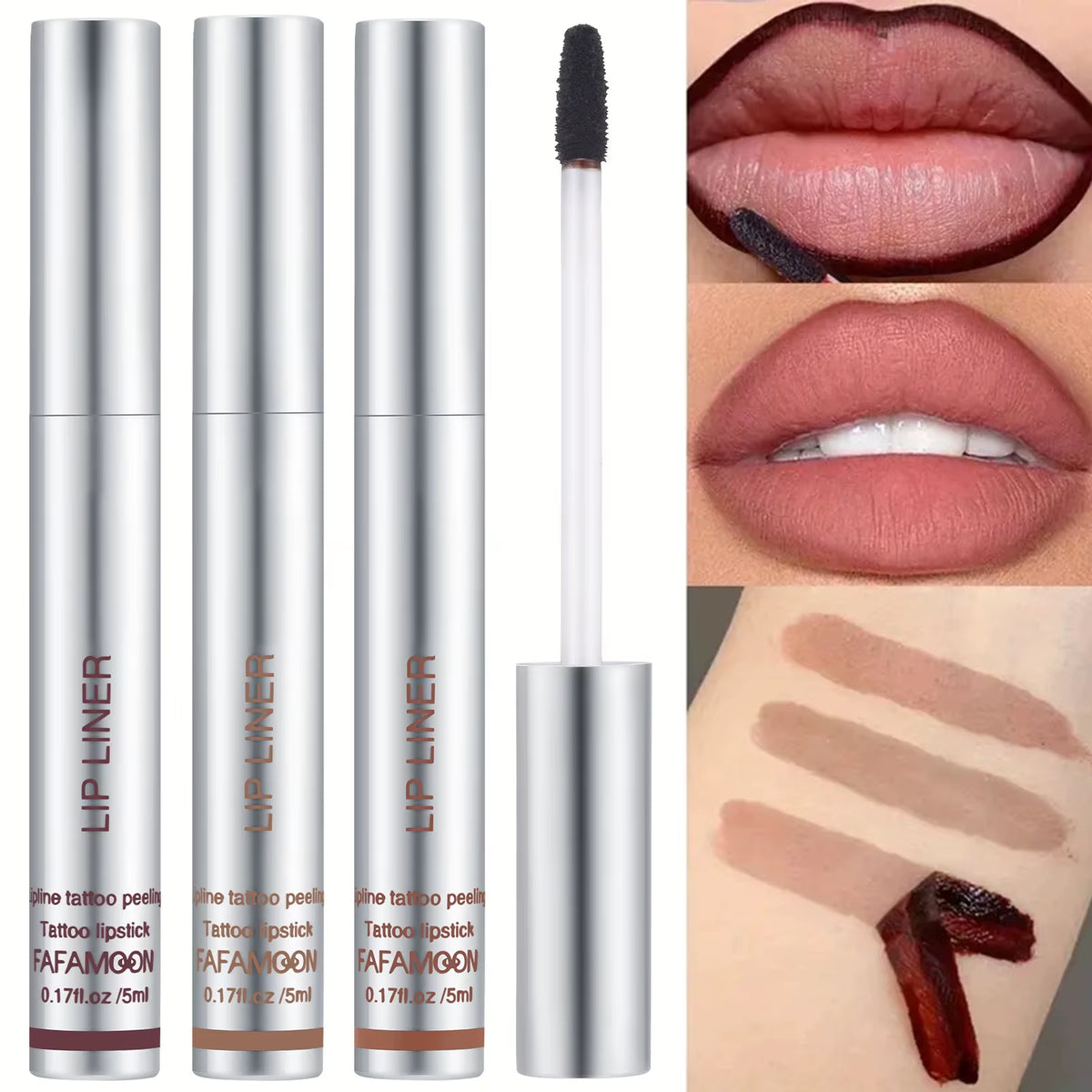 6 Color Waterproof Lip Liner Peel off Tattoo Lip Gloss Lasting Matte Lip Tint Black Brown Contour Tear-Off Makeup Stain Cosmetic