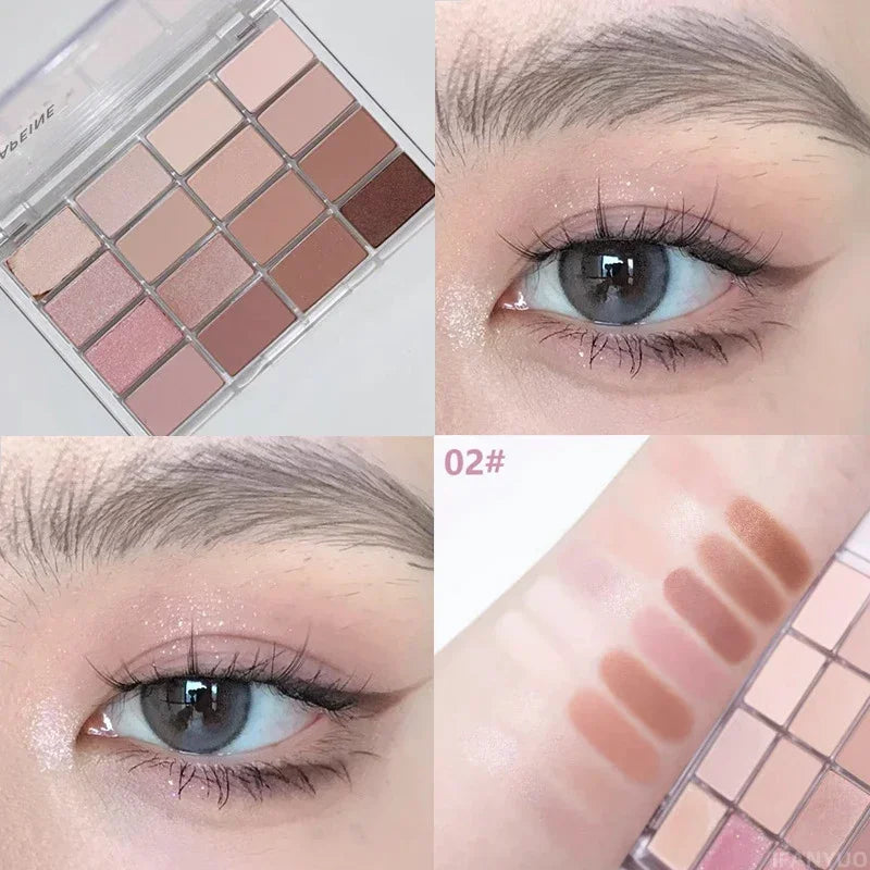 16 Colors Eyeshadow Palette Low Saturation Rose Pink Pearly Matte Glitter Eyeshadow Shiny Eye Shadow Long-Lasting Eye Makeup