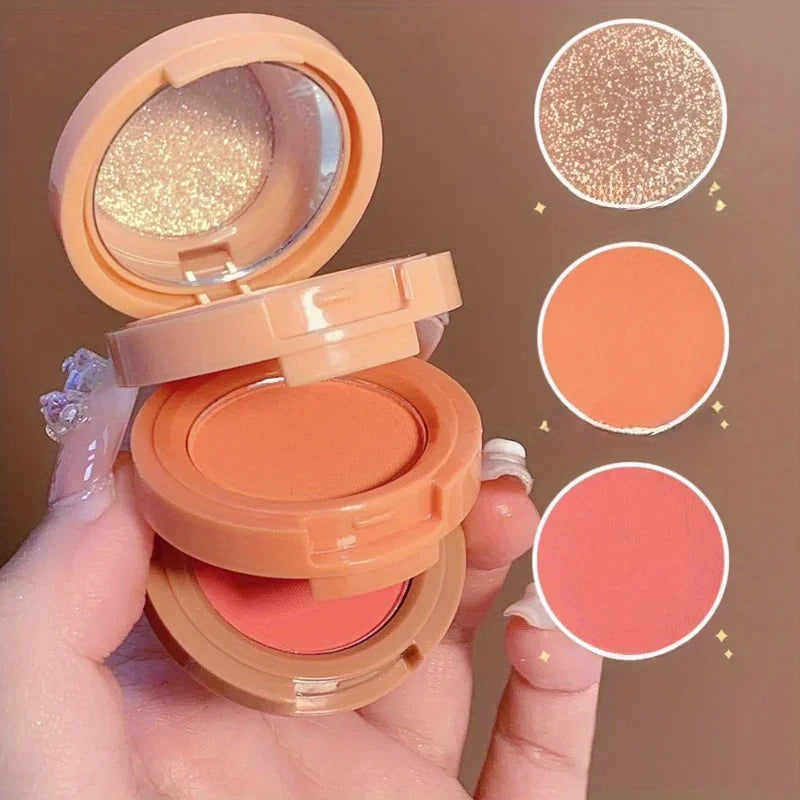 3In1 Blush Palette Pressed Highlighter Palette Longlasting Waterproof Matte Highlighter Shimmer Blush Makeup