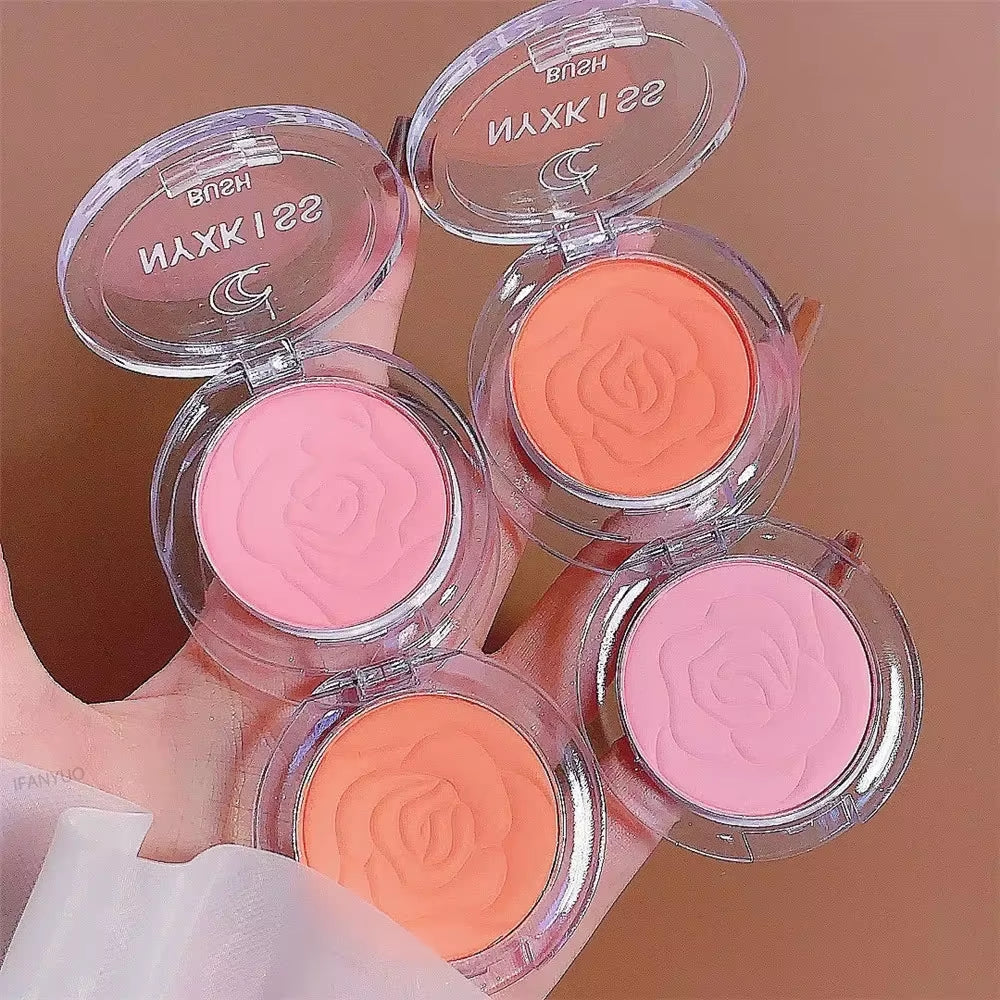 Embossed Petals Blush Peach Pink Orange Tint Makeup Blush Palette Cheek Contour Rouge Cosmetics Long-Lasting Face Brightens