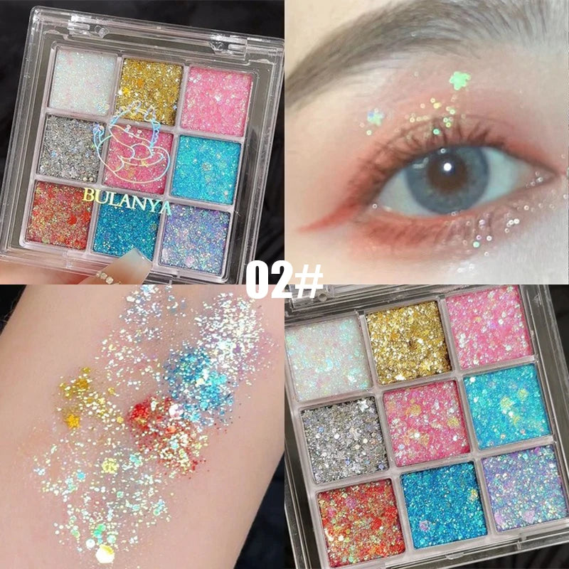 9Color Glitter Eyeshadow Palette Pearly Eyeshadow Palette Makeup Korean Charming Eye Glitter Palette Shiny Eye Shadow Pigments
