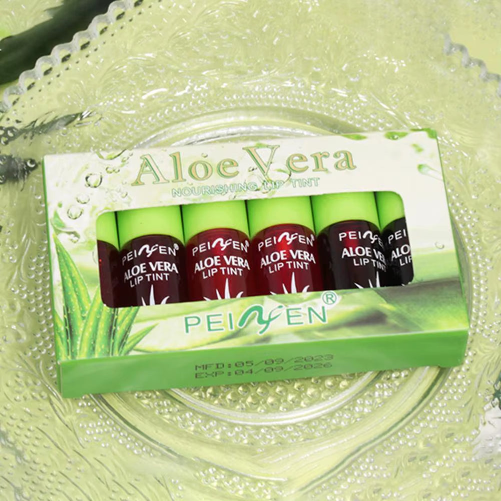 6 Color Lip Tint Stain Set Plumping Liquid Lipstick Aloe Vera Watery Lip Stain Lip Gloss Multi-Use Moisturizing Lip & Cheek Tint