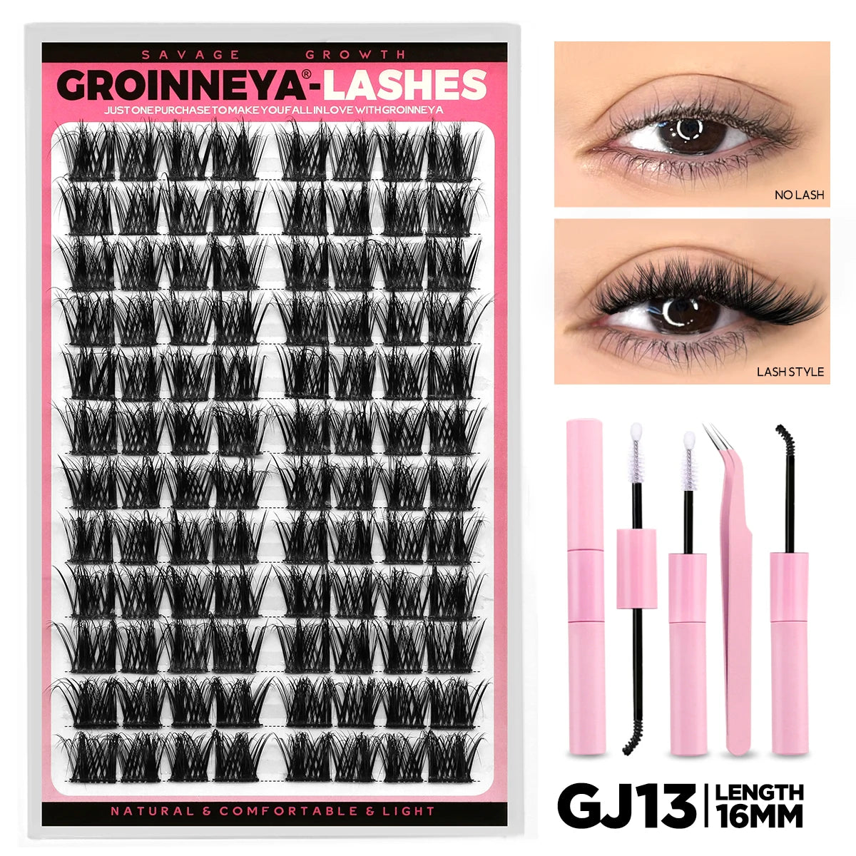 Cat Eyelashes Clusters Kit Winged End Eye Elongated DIY Lash Extension Kit Lash Bond & Seal & Eyelash Tweezers Fox Eye